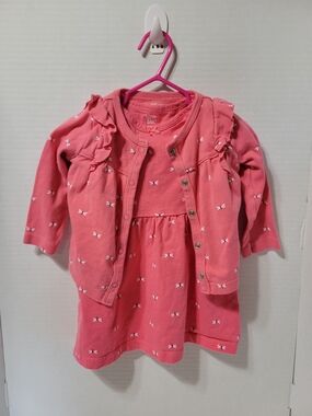 Carter’s Baby Girl 2Pc Dress & Cardigan Set 12M Pink Dragonfly Outfit